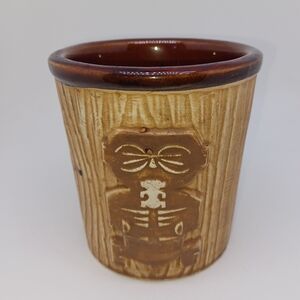 Vtg Harveys Lake Tahoe Bucket Tiki Mug Block Font Print Brown Glaze OMC Otagiri